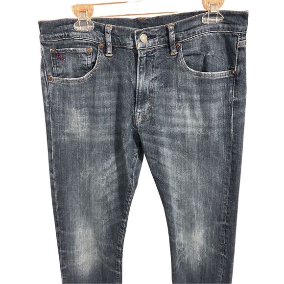 Polo Ralph Lauren Jeans Mens 32x32 Varick Slim Straight Blue Denim Jeans Distres - Picture 2 of 12